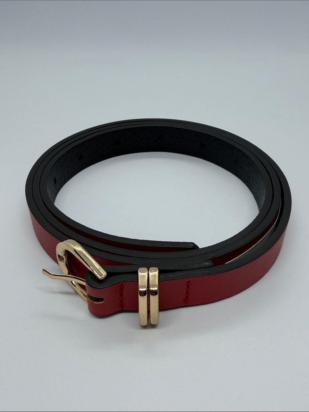 Tahari Slim Double-Keeper Belt in Red with Gold Hardware